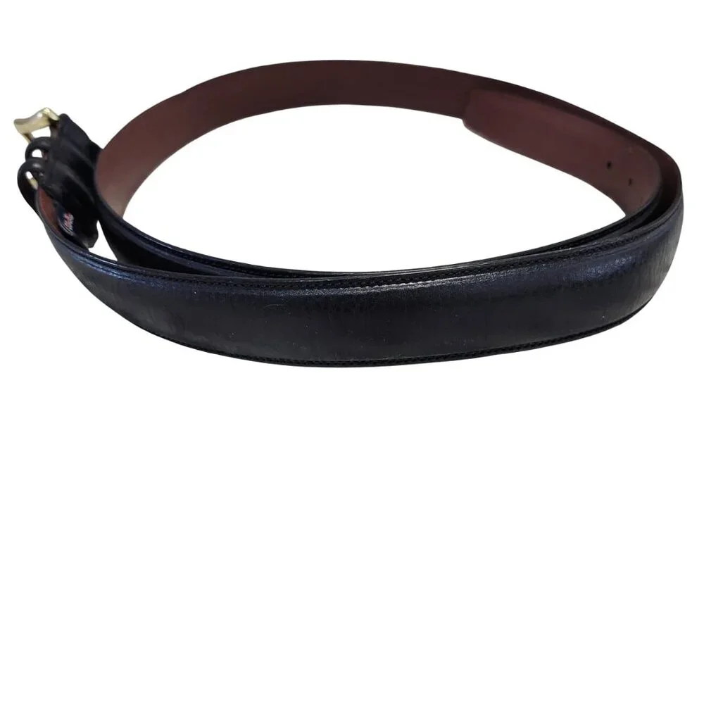 Roundtree and Yorke Leather Belt Mens Full Grain Cowhide Black Gold Tone Buckle